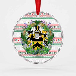 Ouseley Irish Tartan Crest Christmas Glass Circle Ornament Shamrock Flowers Wreath