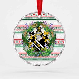 Waller Irish Tartan Crest Christmas Glass Circle Ornament Shamrock Flowers Wreath