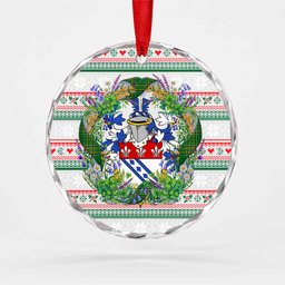 Whelan Irish Tartan Crest Christmas Glass Circle Ornament Shamrock Flowers Wreath