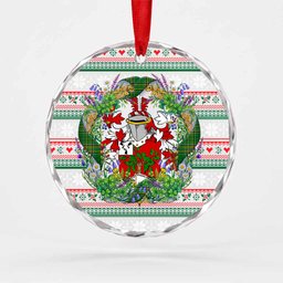 Owens Irish Tartan Crest Christmas Glass Circle Ornament Shamrock Flowers Wreath
