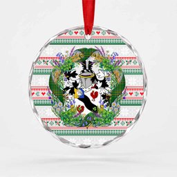 Quicke Irish Tartan Crest Christmas Glass Circle Ornament Shamrock Flowers Wreath