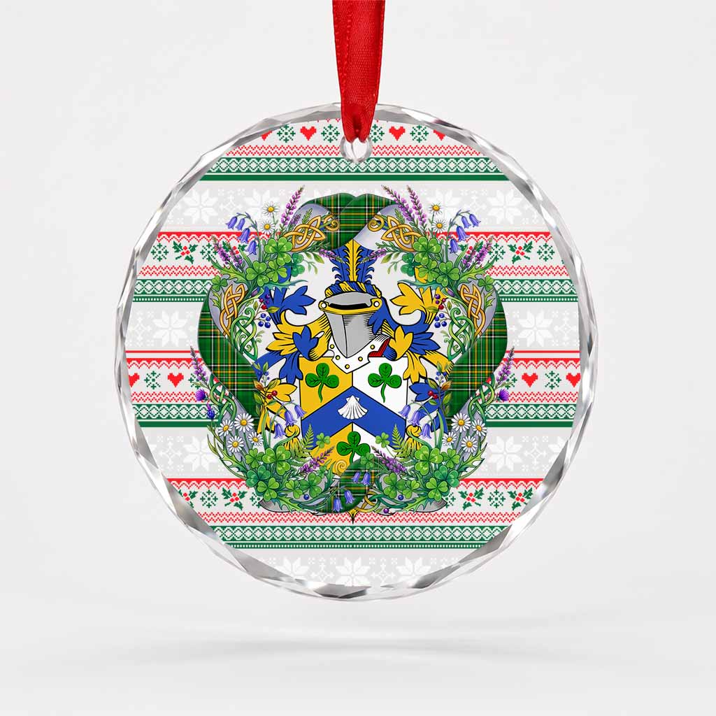 Pike Irish Tartan Crest Christmas Glass Circle Ornament Shamrock Flowers Wreath
