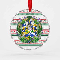 Pike Irish Tartan Crest Christmas Glass Circle Ornament Shamrock Flowers Wreath