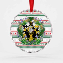 Towers Irish Tartan Crest Christmas Glass Circle Ornament Shamrock Flowers Wreath