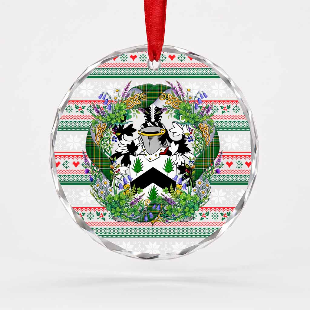 Shore Irish Tartan Crest Christmas Glass Circle Ornament Shamrock Flowers Wreath