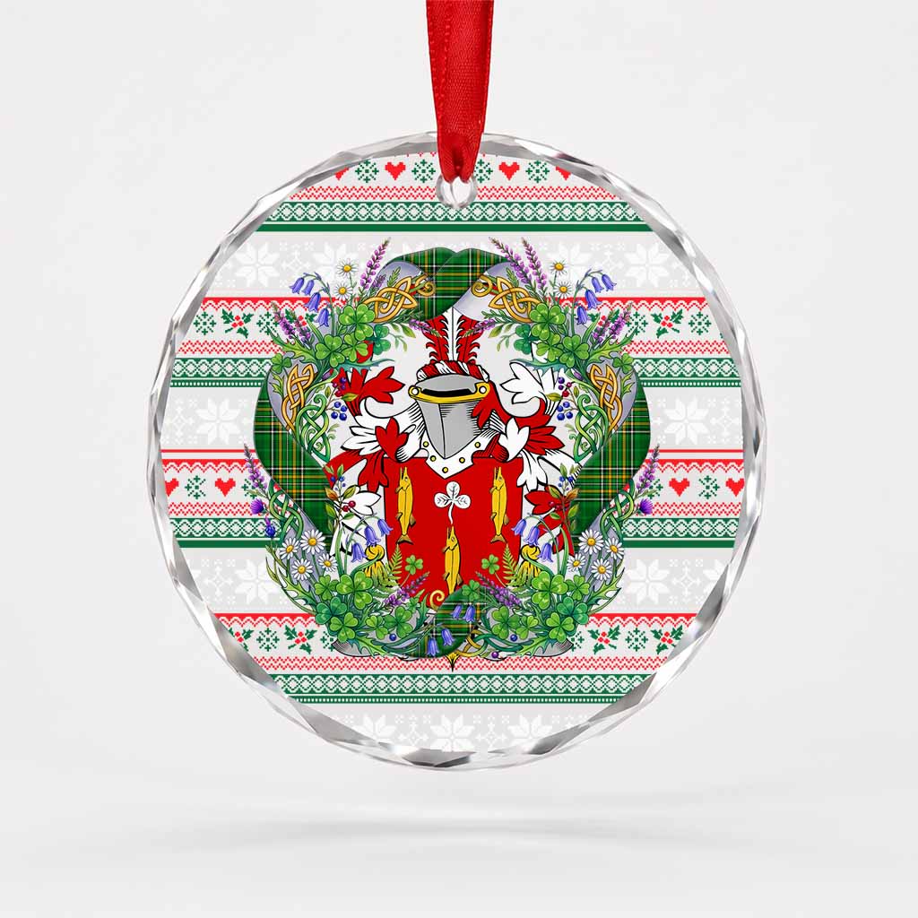 Way Irish Tartan Crest Christmas Glass Circle Ornament Shamrock Flowers Wreath