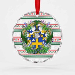 Shelton Irish Tartan Crest Christmas Glass Circle Ornament Shamrock Flowers Wreath