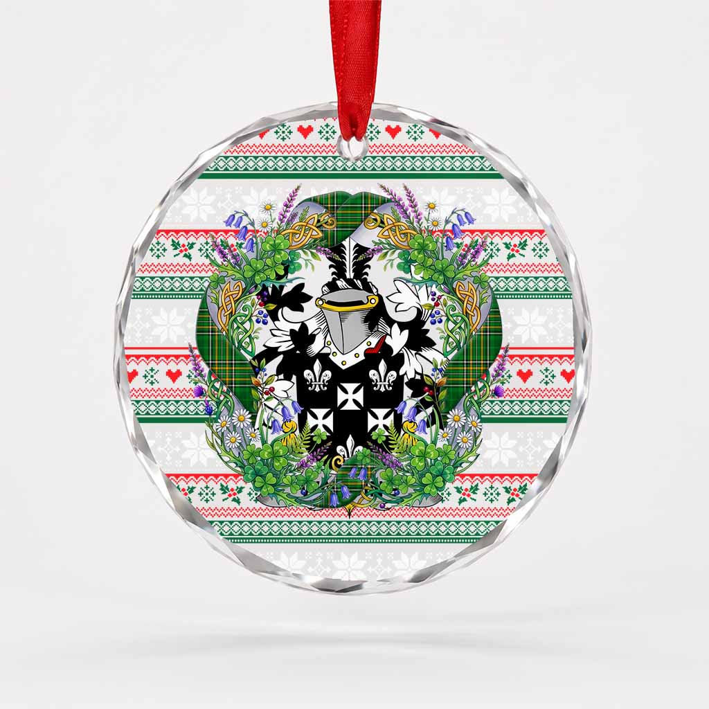 Wadding Irish Tartan Crest Christmas Glass Circle Ornament Shamrock Flowers Wreath