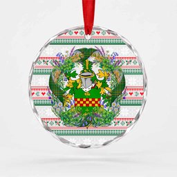 Rowan Irish Tartan Crest Christmas Glass Circle Ornament Shamrock Flowers Wreath