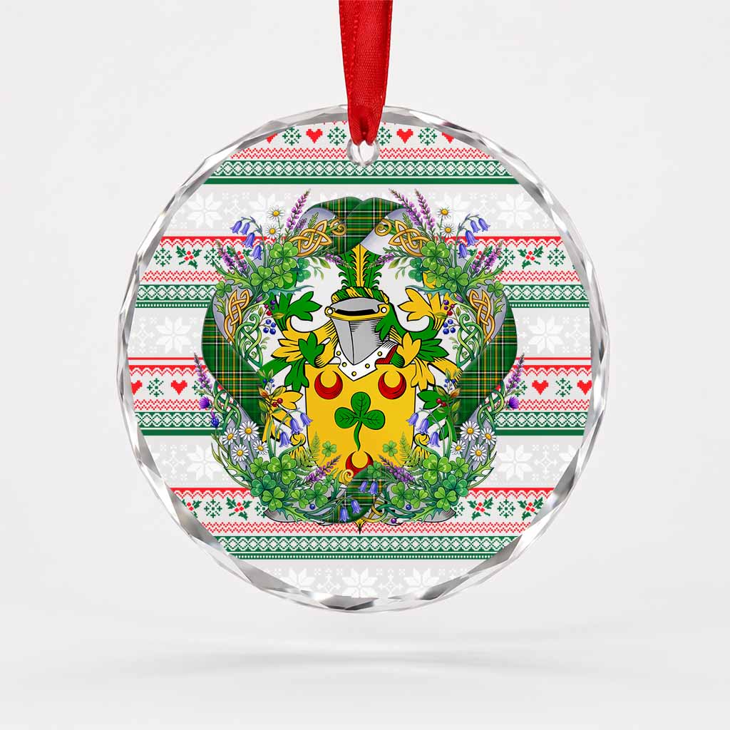 Odell Irish Tartan Crest Christmas Glass Circle Ornament Shamrock Flowers Wreath