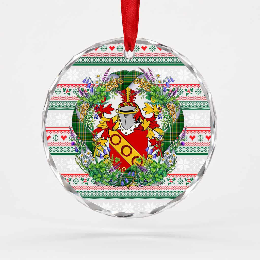 Stephens Irish Tartan Crest Christmas Glass Circle Ornament Shamrock Flowers Wreath
