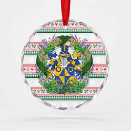 Peacocke Irish Tartan Crest Christmas Glass Circle Ornament Shamrock Flowers Wreath