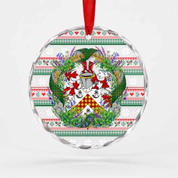Wolverston Irish Tartan Crest Christmas Glass Circle Ornament Shamrock Flowers Wreath