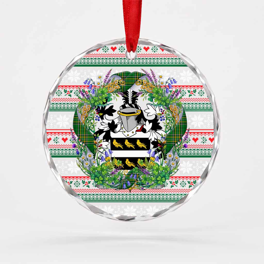Temple Irish Tartan Crest Christmas Glass Circle Ornament Shamrock Flowers Wreath