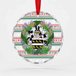 Temple Irish Tartan Crest Christmas Glass Circle Ornament Shamrock Flowers Wreath