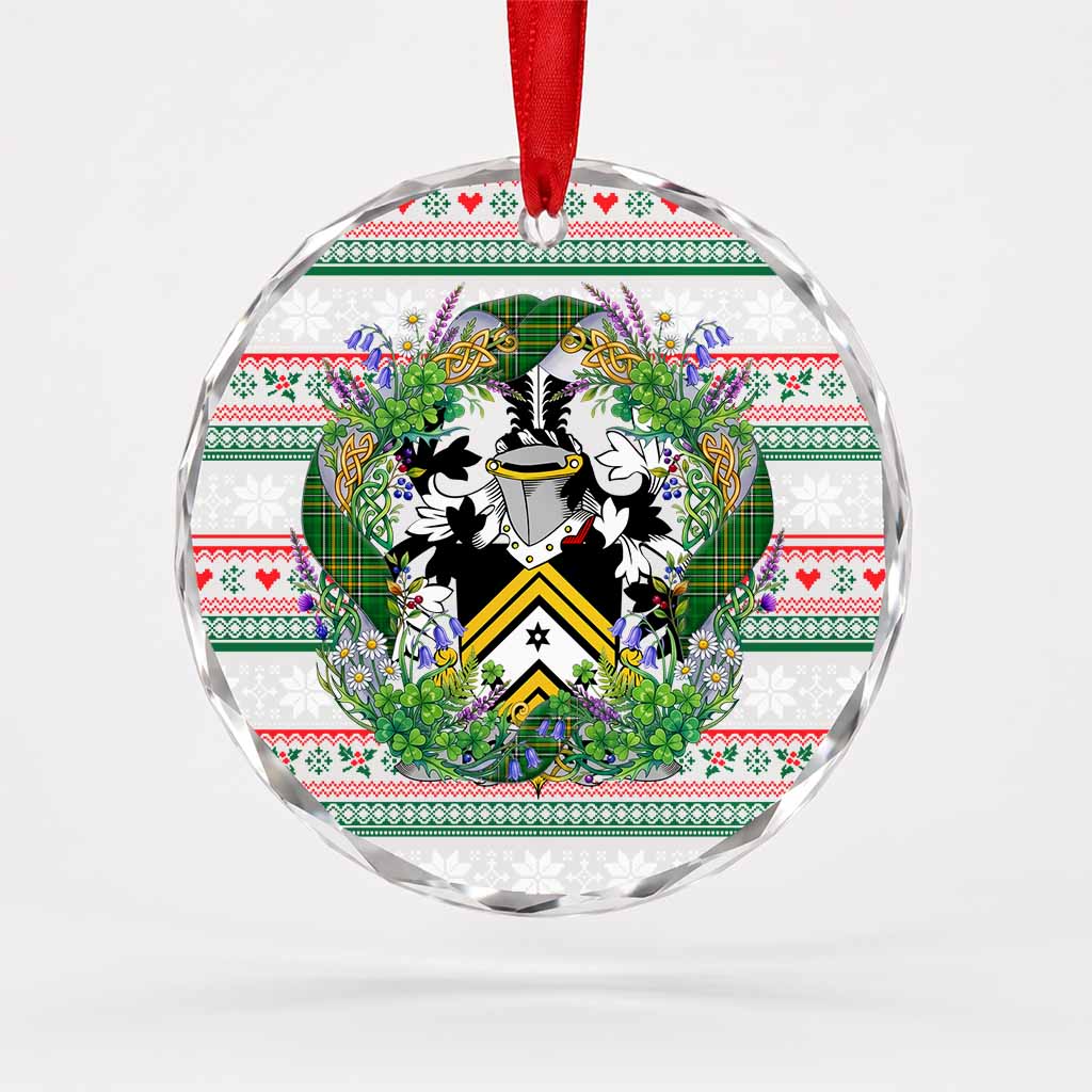 Roberts Irish Tartan Crest Christmas Glass Circle Ornament Shamrock Flowers Wreath