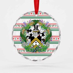 Roberts Irish Tartan Crest Christmas Glass Circle Ornament Shamrock Flowers Wreath
