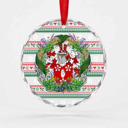 Worsopp Irish Tartan Crest Christmas Glass Circle Ornament Shamrock Flowers Wreath