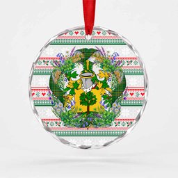 Woods Irish Tartan Crest Christmas Glass Circle Ornament Shamrock Flowers Wreath