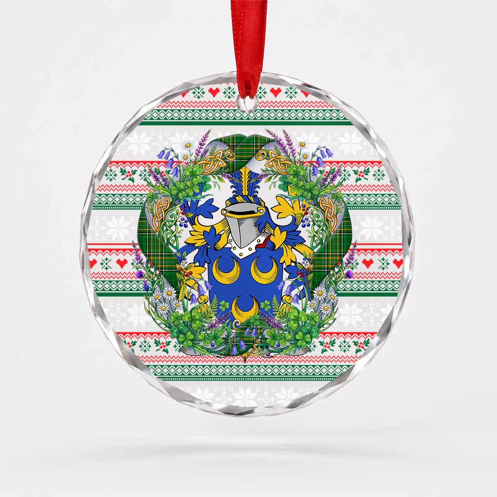 Ryder Irish Tartan Crest Christmas Glass Circle Ornament Shamrock Flowers Wreath
