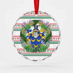 Ryder Irish Tartan Crest Christmas Glass Circle Ornament Shamrock Flowers Wreath