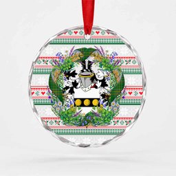 Parke Irish Tartan Crest Christmas Glass Circle Ornament Shamrock Flowers Wreath