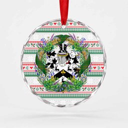 Rodgers Irish Tartan Crest Christmas Glass Circle Ornament Shamrock Flowers Wreath