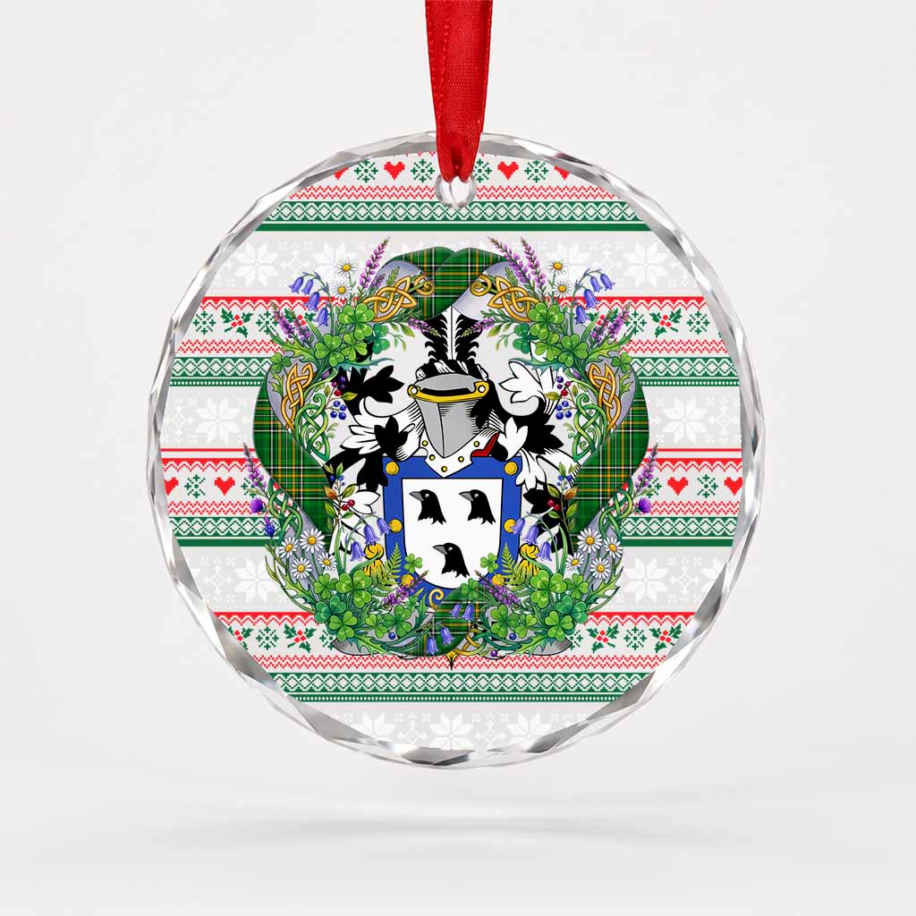 Sharpe Irish Tartan Crest Christmas Glass Circle Ornament Shamrock Flowers Wreath
