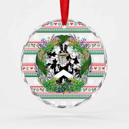 Woodlock Irish Tartan Crest Christmas Glass Circle Ornament Shamrock Flowers Wreath