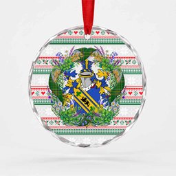 Tuthill Irish Tartan Crest Christmas Glass Circle Ornament Shamrock Flowers Wreath