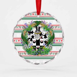 Orpie Irish Tartan Crest Christmas Glass Circle Ornament Shamrock Flowers Wreath