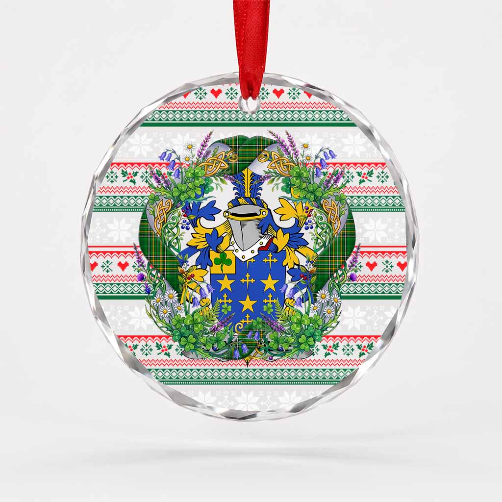 Somerville Irish Tartan Crest Christmas Glass Circle Ornament Shamrock Flowers Wreath