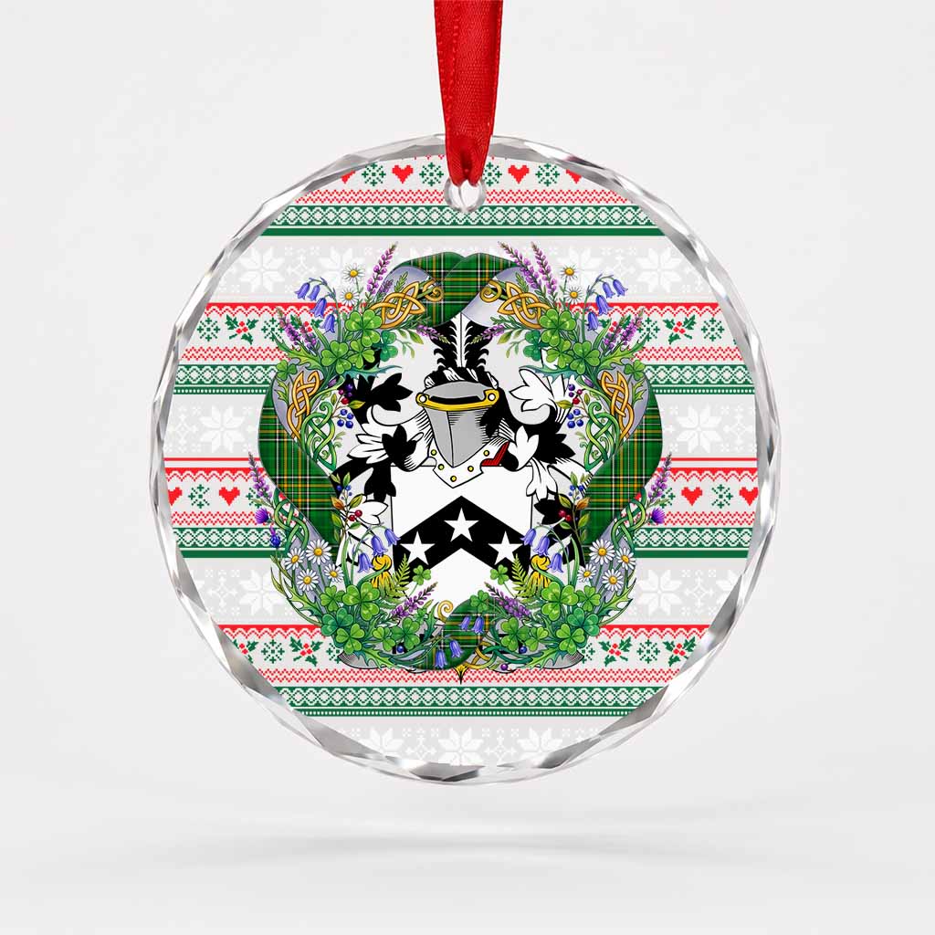 Ridgeley Irish Tartan Crest Christmas Glass Circle Ornament Shamrock Flowers Wreath