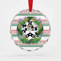 Ridgeley Irish Tartan Crest Christmas Glass Circle Ornament Shamrock Flowers Wreath