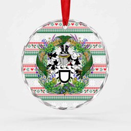 Winton Irish Tartan Crest Christmas Glass Circle Ornament Shamrock Flowers Wreath