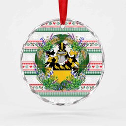 Owgan Irish Tartan Crest Christmas Glass Circle Ornament Shamrock Flowers Wreath
