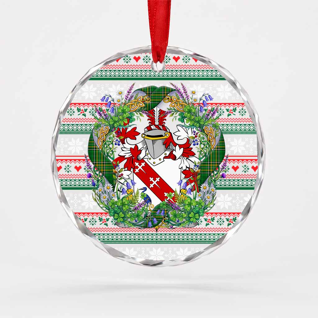 Todd Irish Tartan Crest Christmas Glass Circle Ornament Shamrock Flowers Wreath