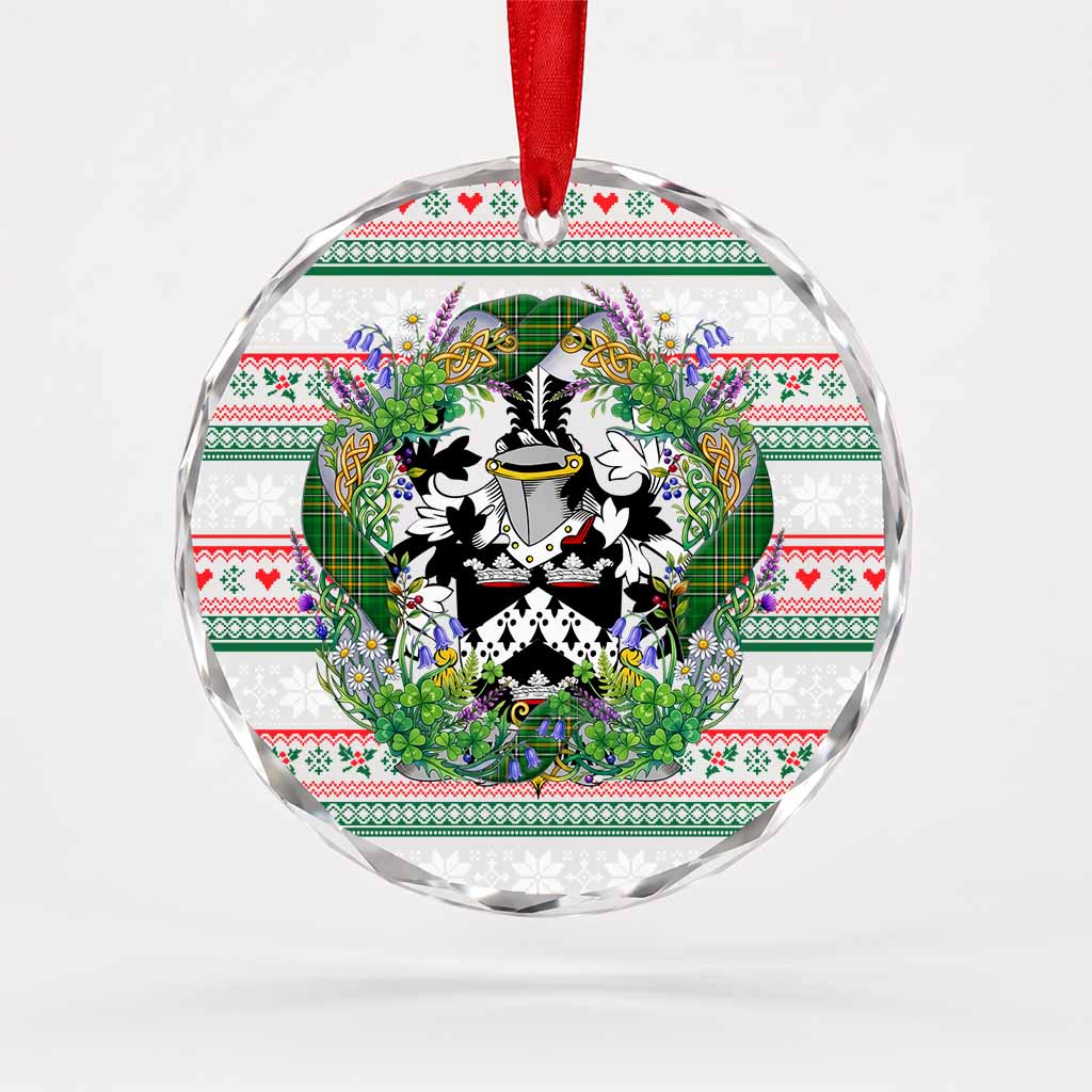 Wiseman Irish Tartan Crest Christmas Glass Circle Ornament Shamrock Flowers Wreath
