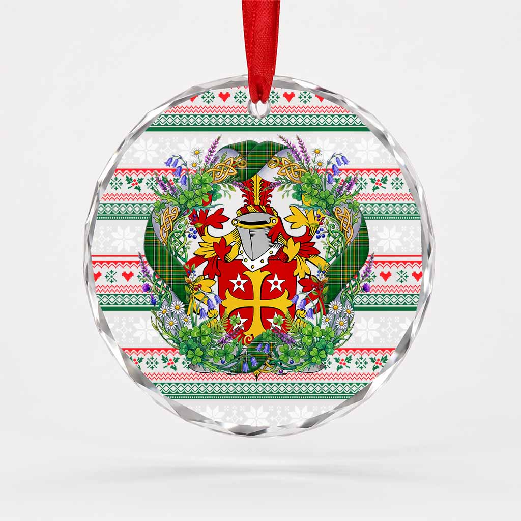 Scully Irish Tartan Crest Christmas Glass Circle Ornament Shamrock Flowers Wreath
