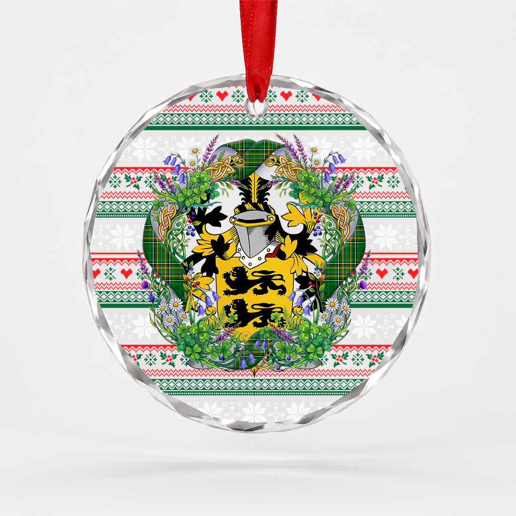 Rourke Irish Tartan Crest Christmas Glass Circle Ornament Shamrock Flowers Wreath