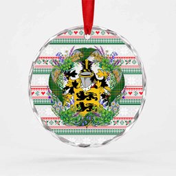 Rourke Irish Tartan Crest Christmas Glass Circle Ornament Shamrock Flowers Wreath
