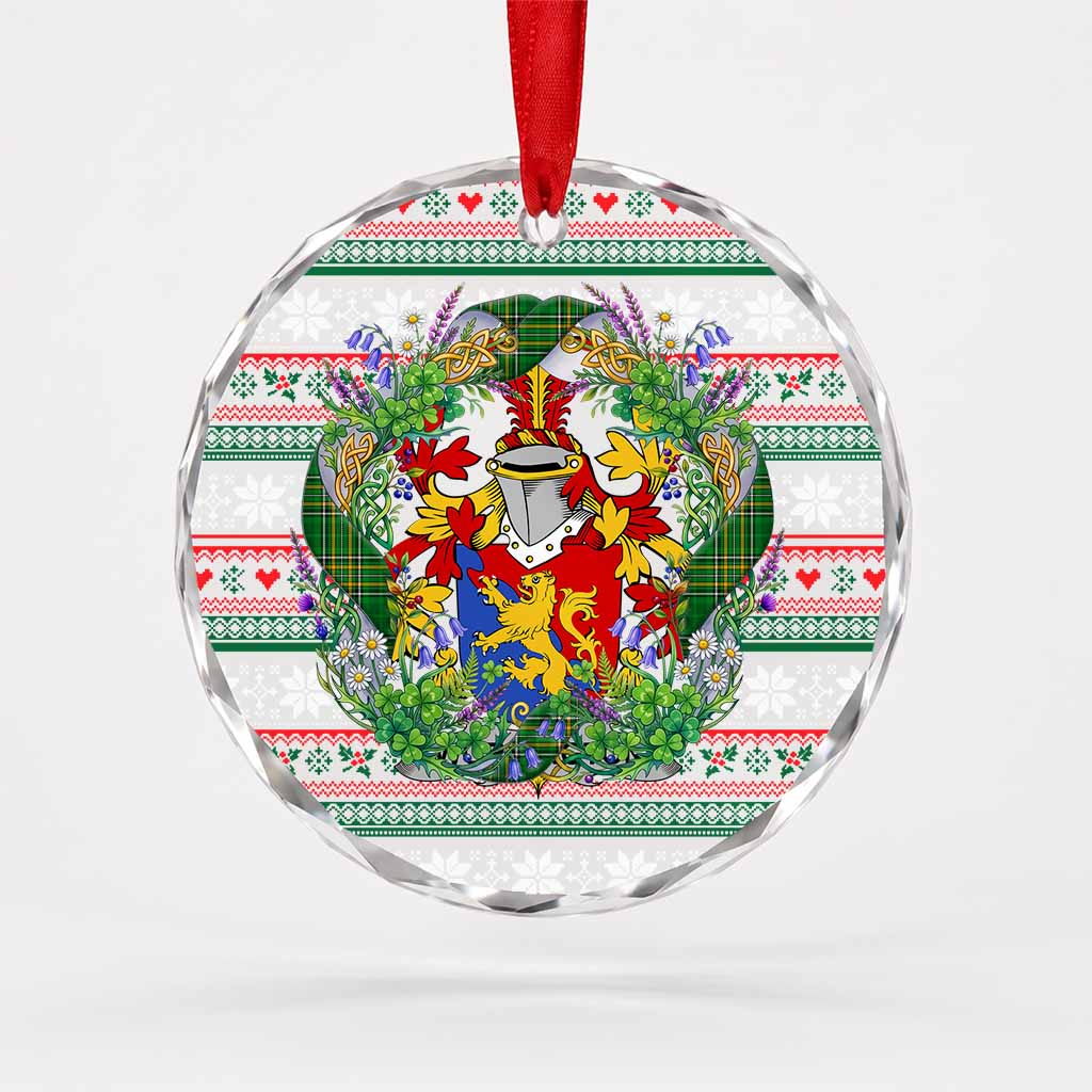 Wormington Irish Tartan Crest Christmas Glass Circle Ornament Shamrock Flowers Wreath