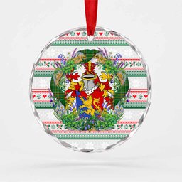 Wormington Irish Tartan Crest Christmas Glass Circle Ornament Shamrock Flowers Wreath