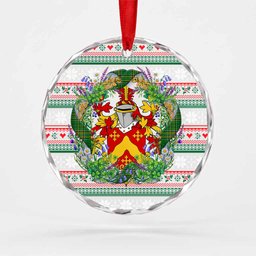 Rich Irish Tartan Crest Christmas Glass Circle Ornament Shamrock Flowers Wreath