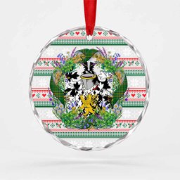 Trevor Irish Tartan Crest Christmas Glass Circle Ornament Shamrock Flowers Wreath