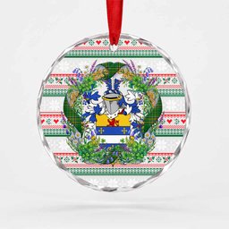Tirry Irish Tartan Crest Christmas Glass Circle Ornament Shamrock Flowers Wreath