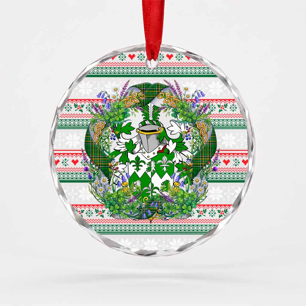 Veldon Irish Tartan Crest Christmas Glass Circle Ornament Shamrock Flowers Wreath