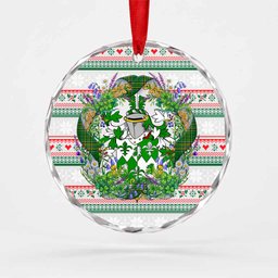 Veldon Irish Tartan Crest Christmas Glass Circle Ornament Shamrock Flowers Wreath