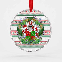 Naghten Irish Tartan Crest Christmas Glass Circle Ornament Shamrock Flowers Wreath