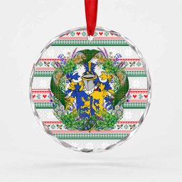 Orpen Irish Tartan Crest Christmas Glass Circle Ornament Shamrock Flowers Wreath